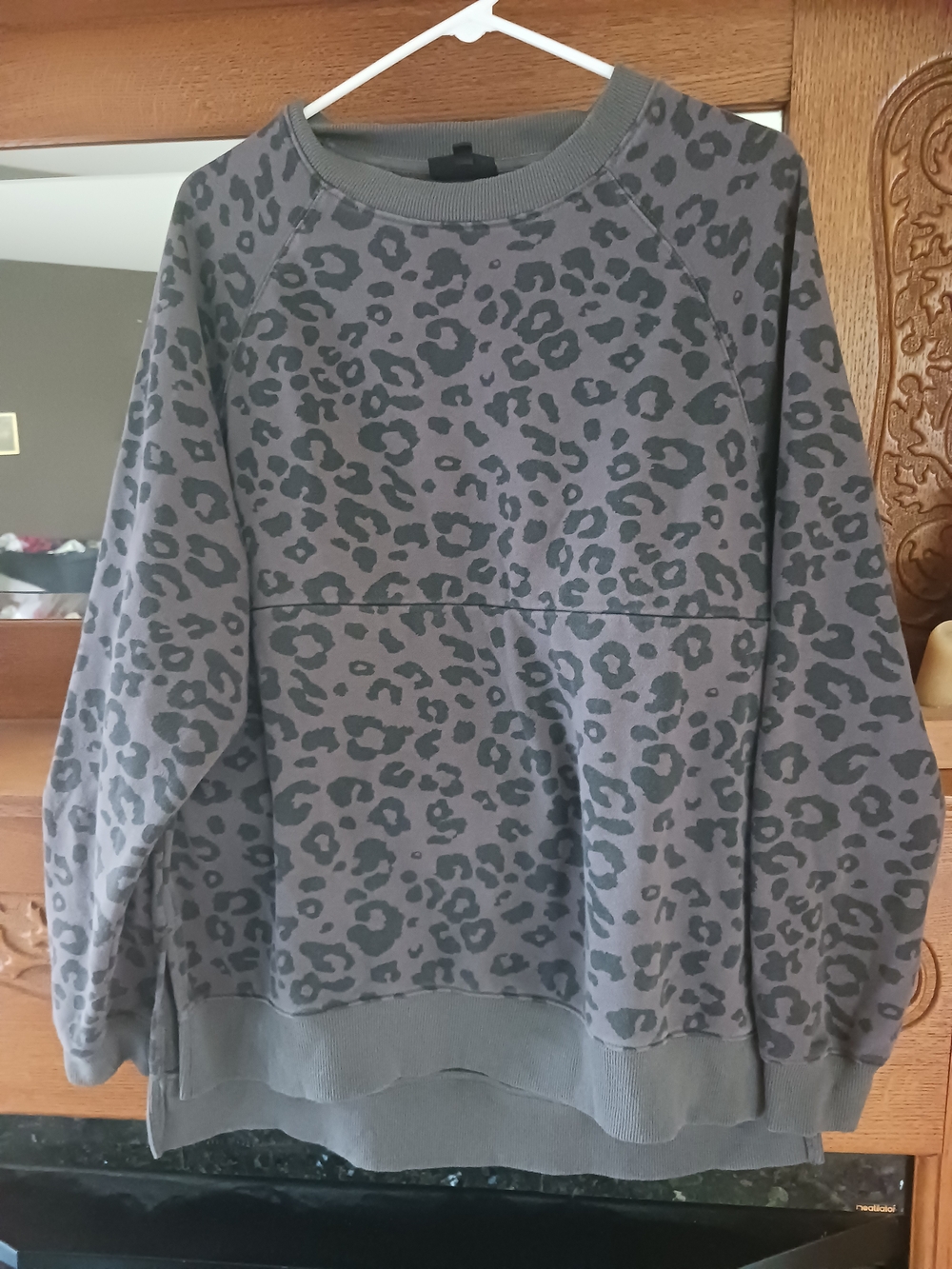 Nursing Queen Cotton Gray Leopard-Print Crewneck Sweater